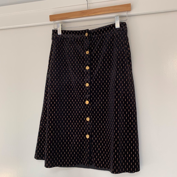 Hipanema Dresses & Skirts - NEW AMENAPIH HIPANEMA PARIS Velvet Skirt Metallic Gold Button Black S